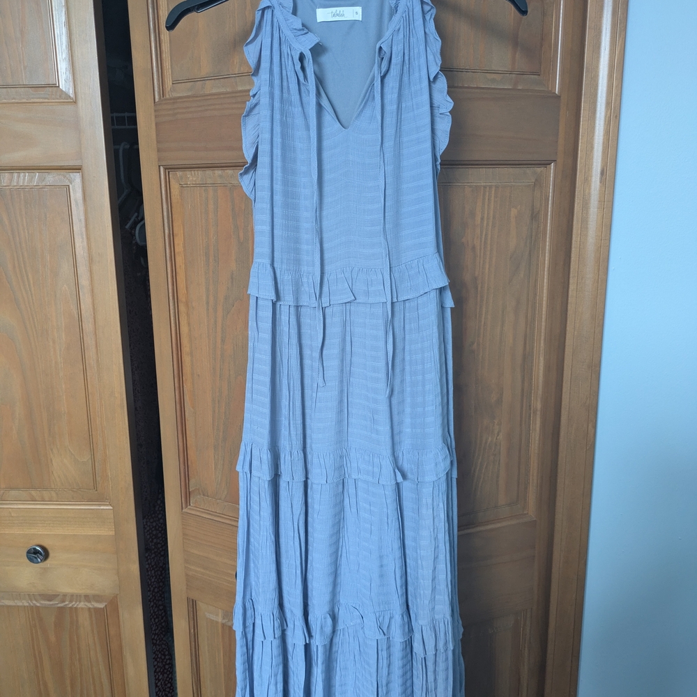 TALULAH Steel Blue Ruffle Midi Dress